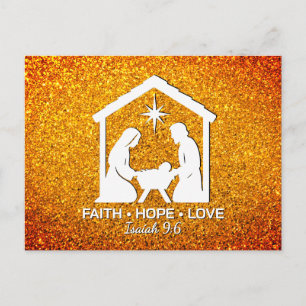 Cartes Pour Fêtes Annuelles FOI ESPOIR AMOUR Noël chrétien pailleté