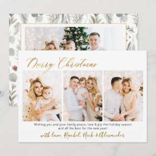 Cartes Pour Fêtes Annuelles Foliage botanique Script 3 Multi Photo Noël