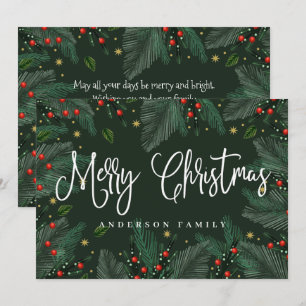 Cartes Pour Fêtes Annuelles Foliage d'aquarelle moderne et baies heureux