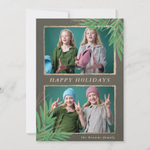 Cartes Pour Fêtes Annuelles Foliage d'hiver Botanical Gold Multiphoto Vacances