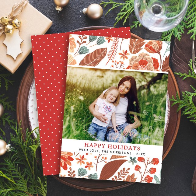 Cartes Pour Fêtes Annuelles Foliage d'hiver Floral Joyeux Vacances Famille Pho (Créateur téléchargé)