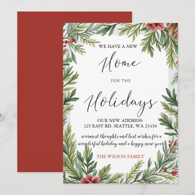 Cartes Pour Fêtes Annuelles Foliage d'hiver Nouvelle maison vacances déménagem (Devant / Derrière)