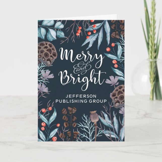 Cartes Pour Fêtes Annuelles Foliage d'hiver rustique Berries Joyeux et lumineu (Devant)