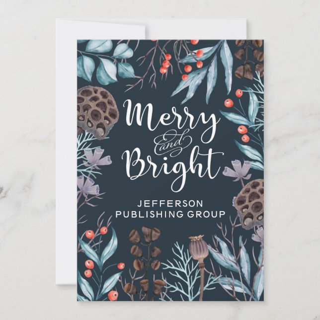 Cartes Pour Fêtes Annuelles Foliage d'hiver rustique Berries Joyeux et lumineu (Devant)
