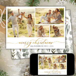 Cartes Pour Fêtes Annuelles Foliage d'hiver Script 4 Photo Collage Noël