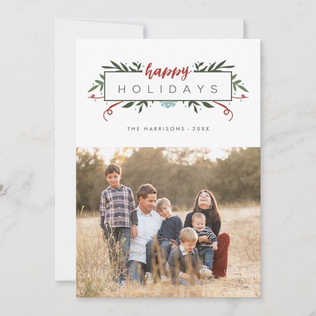 Cartes Pour Fêtes Annuelles Foliage élégant moderne Photo de Noël (Devant)