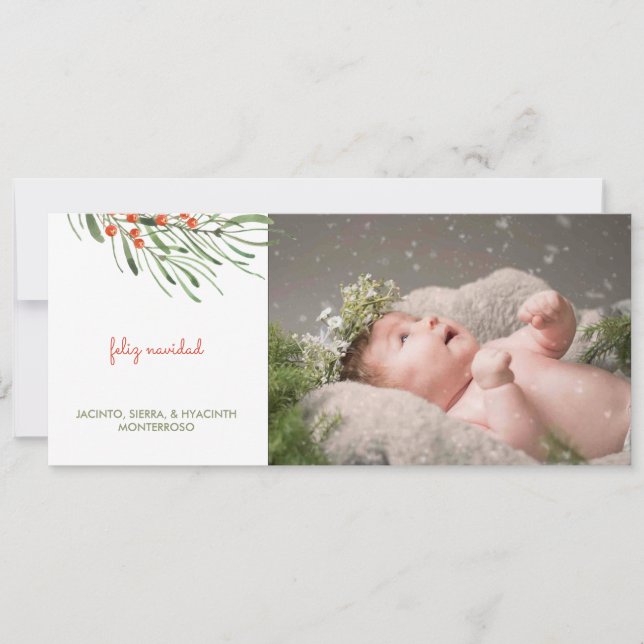 Cartes Pour Fêtes Annuelles Foliage rustique Berries Feliz Navidad Christmas (Devant)