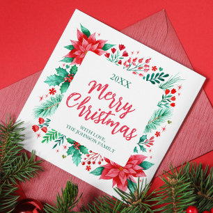 Cartes Pour Fêtes Annuelles Foliole aquarelle, Holly, Berries Joyeux Noël