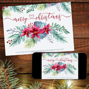 Cartes Pour Fêtes Annuelles Foliole d'hiver et Poinsettia Aquarelle Noël