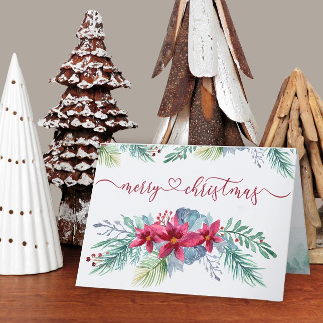 Cartes Pour Fêtes Annuelles Folithe d'hiver Poinsettia Aquarelle Garland (Poinsettia Christmas Card. Buy professionally printed or as a printable digital download.)