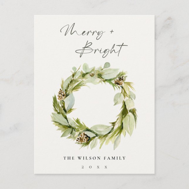 Cartes Pour Fêtes Annuelles Folithe hiver Wreath Joyeux et brillant Noël (Devant)