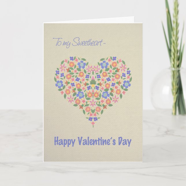 Cartes Pour Fêtes Annuelles Folk Art Floral Heart Valentine's Card, amour (Devant)
