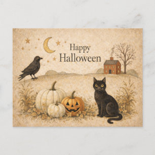Cartes Pour Fêtes Annuelles Folk Art Halloween Chat Noir Primitif