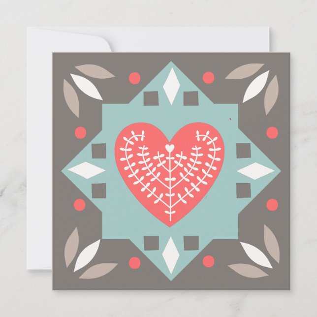 Cartes Pour Fêtes Annuelles Folk Art Heart Message personnalisé Saint Valentin (Devant)