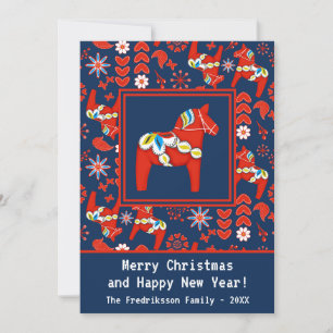 Cartes Pour Fêtes Annuelles Folk Art Red Swedish Dala Horse Folk Art Motif