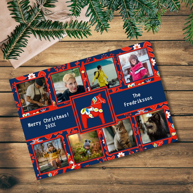 Cartes Pour Fêtes Annuelles Folk Art Rouge suédois Dala Cheval Motif 8 Photo (Créateur téléchargé)