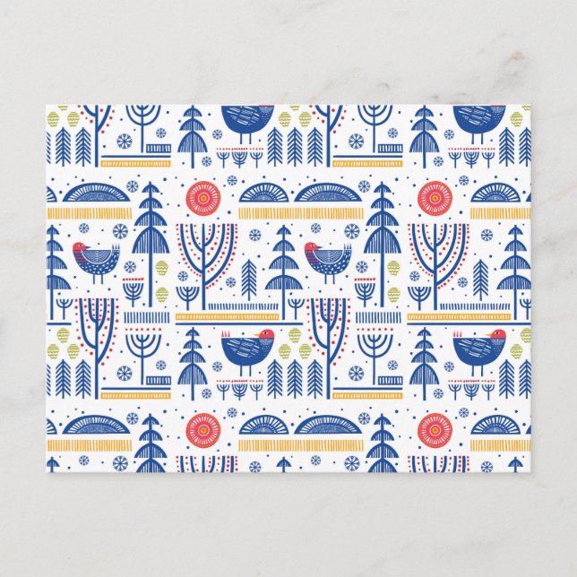 Cartes Pour Fêtes Annuelles Folk Art Winter Bird Motif (Devant)