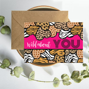 Cartes Pour Fêtes Annuelles Folle de toi Cœurs en Imprimé Animal Rose Saint Va
