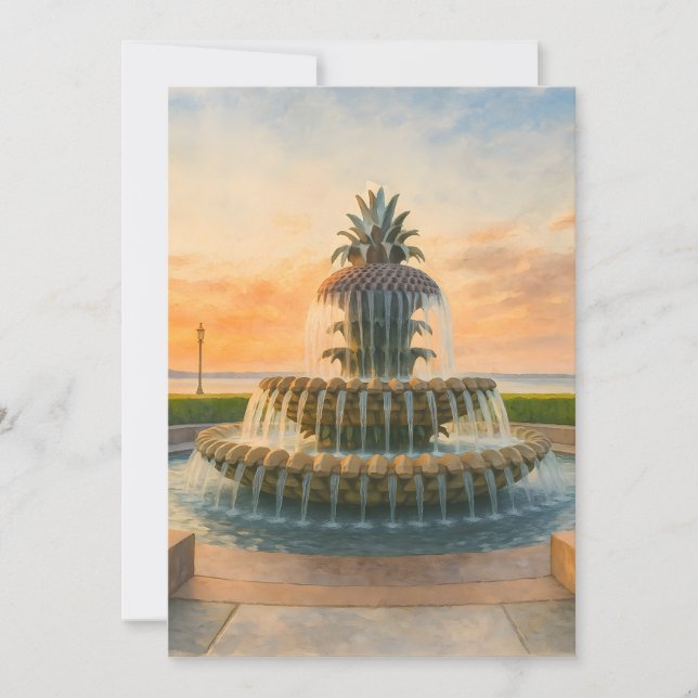 Cartes Pour Fêtes Annuelles Fontaine d'ananas de Charleston Coucher du soleil (Devant)