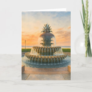 Cartes Pour Fêtes Annuelles Fontaine d'ananas de Charleston Coucher du soleil