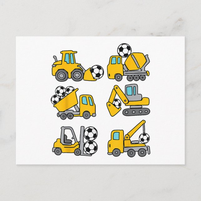 Cartes Pour Fêtes Annuelles Football Ball Kids Football Construction Camions (Devant)