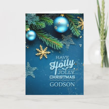 for Godson Blue Holly Jolly Christmas Ornament