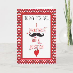 Cartes Pour Fêtes Annuelles For Pen Pal Moustache Valentine's Day Red Hearts