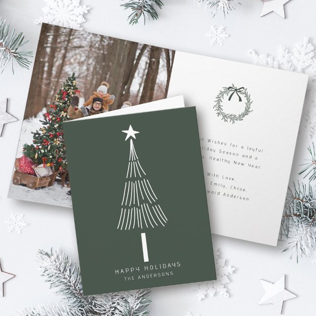 Cartes Pour Fêtes Annuelles Forest Green Modern Christmas Pine Tree photo (Front & Inside)