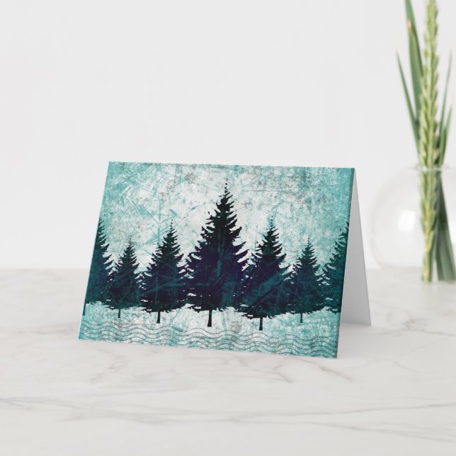 Cartes Pour Fêtes Annuelles Forêt à feuillage persistant rustique affligée de (Devant)