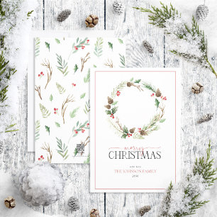 Cartes Pour Fêtes Annuelles Forêt Berry Pinecone Wreath Joyeux Noël