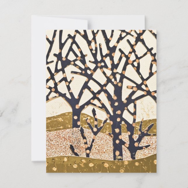 Cartes Pour Fêtes Annuelles Forêt, bleu et or (Devant)