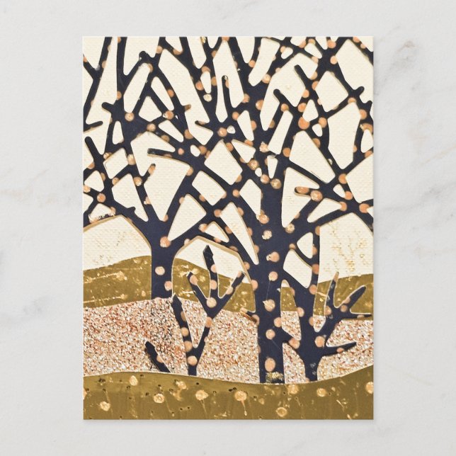 Cartes Pour Fêtes Annuelles Forêt, bleu et or (Devant)