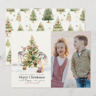 Cartes Pour Fêtes Annuelles Forêt boisée Animaux de Noël Arbre de Noël Photo