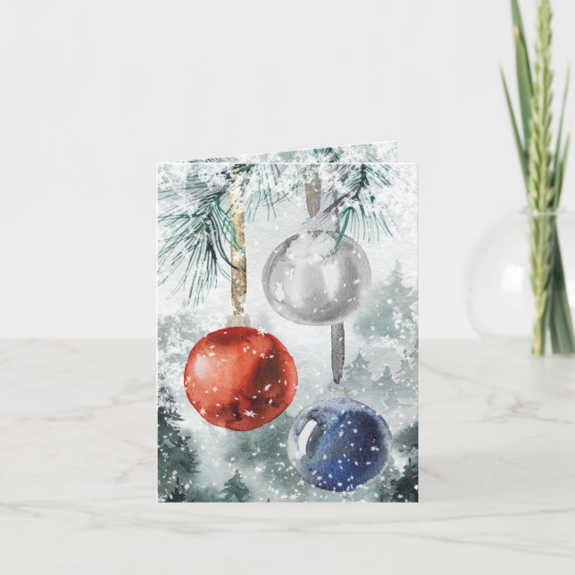 Cartes Pour Fêtes Annuelles Forêt boisée de neige suspendue ornements en verre (Devant)
