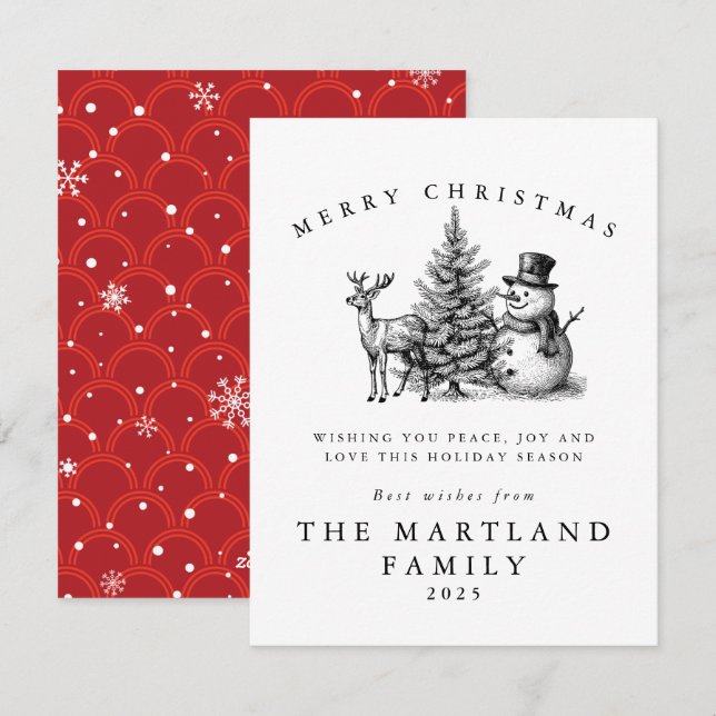 Cartes Pour Fêtes Annuelles Forêt d'aquarelle Joyeux Noël (Devant / Derrière)