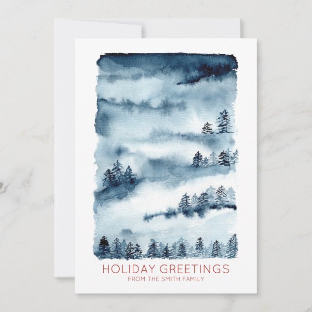Cartes Pour Fêtes Annuelles Forêt d'aquarelle | Salutations de vacances (Devant)