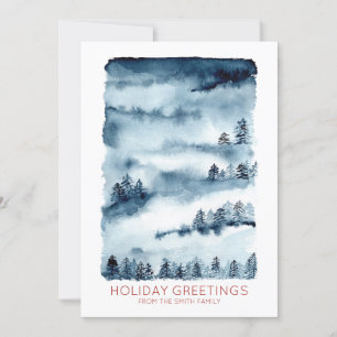 Cartes Pour Fêtes Annuelles Forêt d'aquarelle   Salutations de vacances