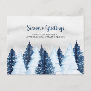 Cartes Pour Fêtes Annuelles Forêt d'arbres de pin enneigés à l'aquarelle Hiver