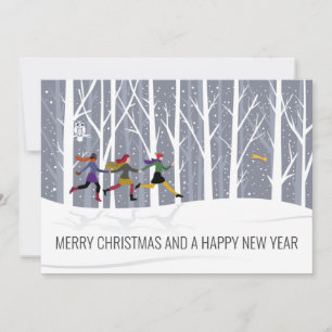 Cartes Pour Fêtes Annuelles Forêt de bois gris bleu hiver neige Noël Ho