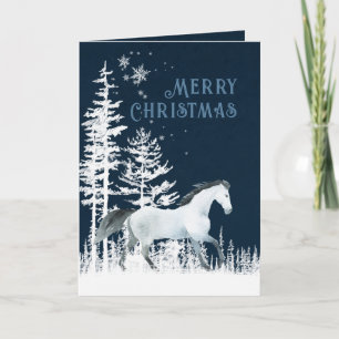 Cartes Pour Fêtes Annuelles Forêt de neige sauvage Cheval blanc Joyeux Noël