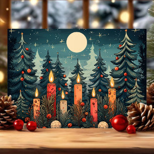 Cartes Pour Fêtes Annuelles Forêt de Noël aux chandelles