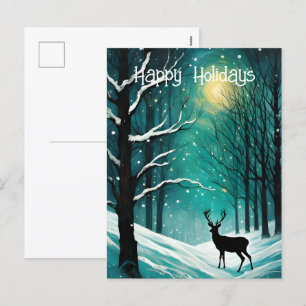 Cartes Pour Fêtes Annuelles Forêt de nuit d'hiver Noël aux cerfs