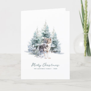 Cartes Pour Fêtes Annuelles Forêt de pins de bois Loup Joyeux Noël plié