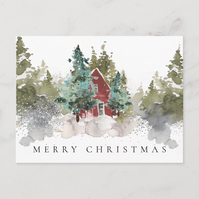 Cartes Pour Fêtes Annuelles Forêt de pins neigeux Bois Joyeux Noël (Devant)