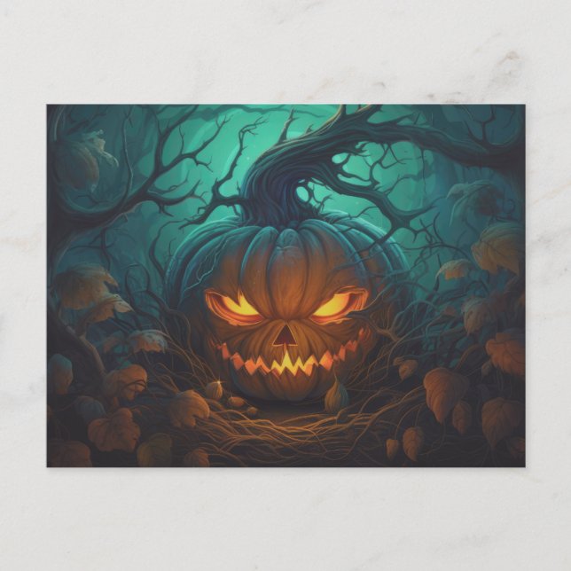 Cartes Pour Fêtes Annuelles Forêt déplaisante avec Jack O' Lanterns Halloween (Devant)