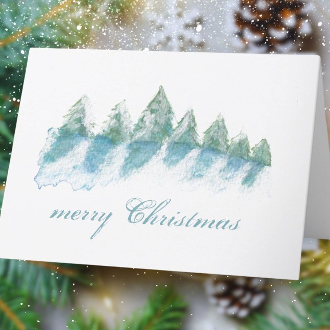 Cartes Pour Fêtes Annuelles Forêt d'hiver avec Aquarelle de neige Noël (Créateur téléchargé)