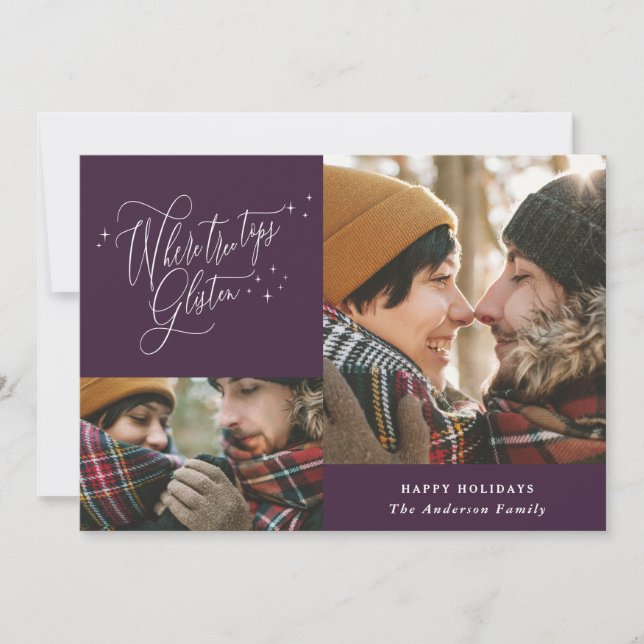 Cartes Pour Fêtes Annuelles Forêt d'hiver violet moderne multi photo Noël (Devant)