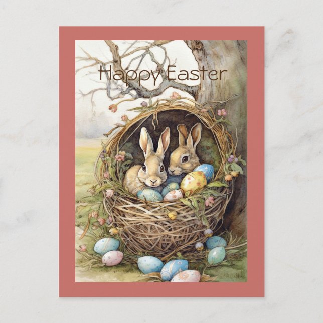 Cartes Pour Fêtes Annuelles Forêt d'oeufs de Pâques de lapin (Devant)