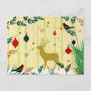 Cartes Pour Fêtes Annuelles Forêt d'or Oiseaux de rennes d'hiver
