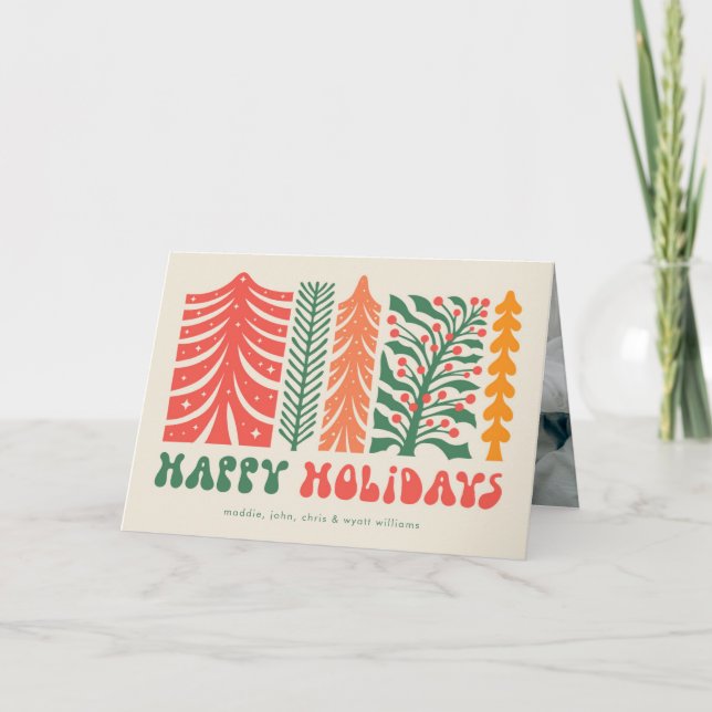 Cartes Pour Fêtes Annuelles Forêt festive rétro (Devant)